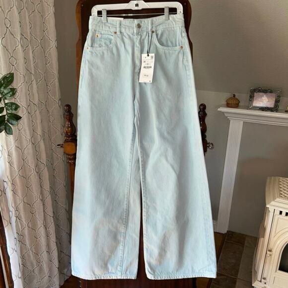 NWT Zara marine Strait mellow blue size 6 jeans wide leg - Picture 1 of 12